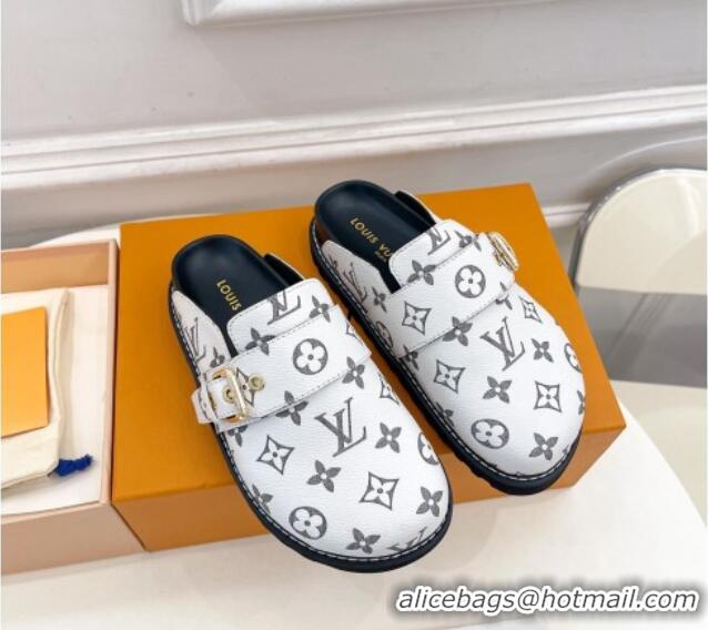 Good Product Louis Vuitton LV Cosy Flat Comfort Clog Mules with Buckle Strap in White Monogram Canvas 912025