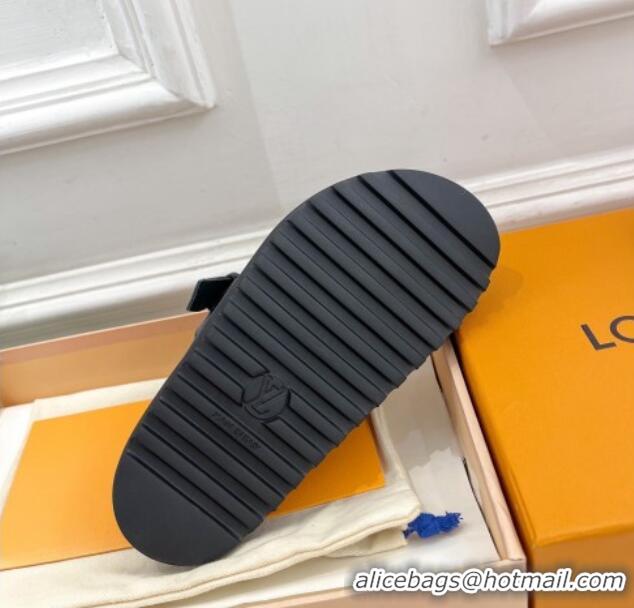 Lowest Price Louis Vuitton LV Cosy Flat Comfort Clog Mules with Buckle Strap Black Monogram Canvas 912026