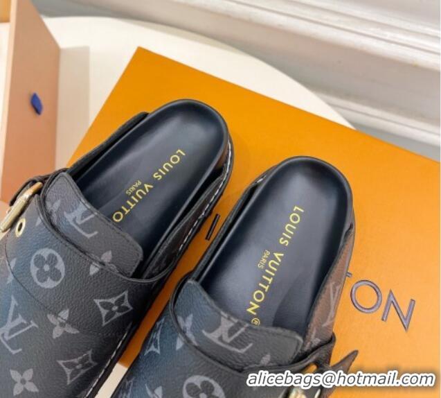 Lowest Price Louis Vuitton LV Cosy Flat Comfort Clog Mules with Buckle Strap Black Monogram Canvas 912026