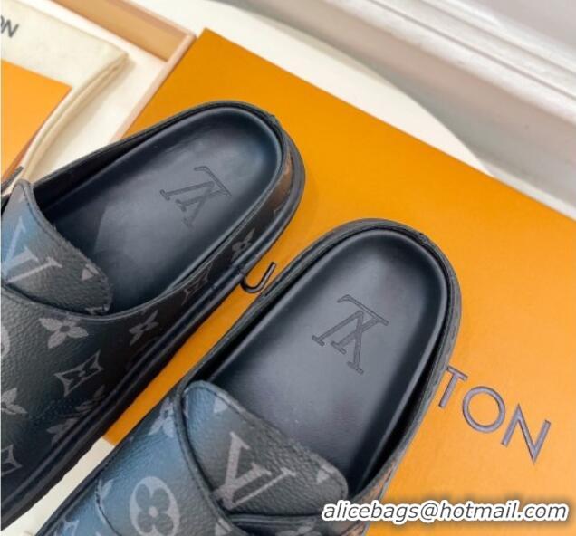 Duplicate Louis Vuitton Cosy Flat Comfort Clog Mules with LV Strap in Monogram Canvas Black 912027