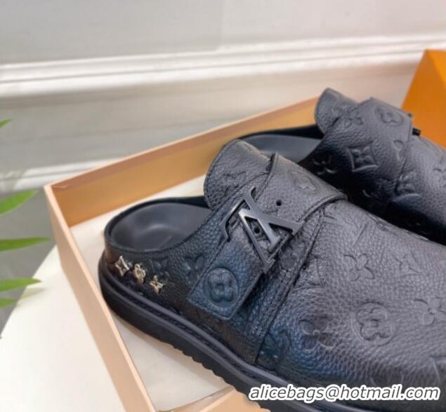 Pretty Style Louis Vuitton Cosy Flat Comfort Clog Mules with LV Strap in Monogram Leather Black 912029