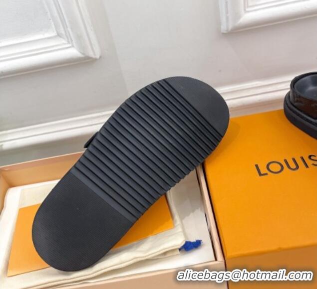 Pretty Style Louis Vuitton Cosy Flat Comfort Clog Mules with LV Strap in Monogram Leather Black 912029