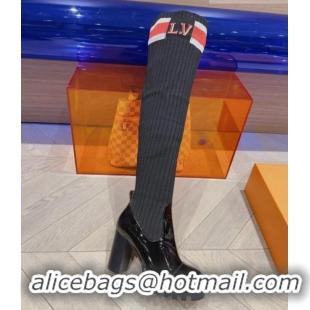 Charming Louis Vuitton Platform High Boots 9cm in Knit and Patent Leather Black/Red 912030