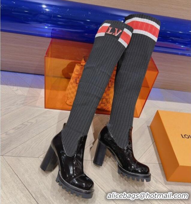 Charming Louis Vuitton Platform High Boots 9cm in Knit and Patent Leather Black/Red 912030