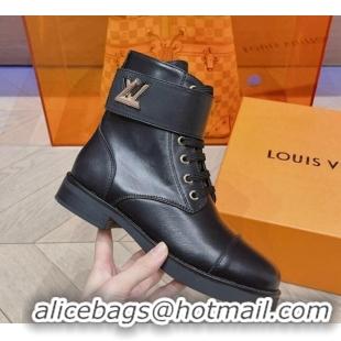 Low Cost Louis Vuitton Wonderland Flat Ranger Ankle Boots with LV Strap in Black Leather 912039