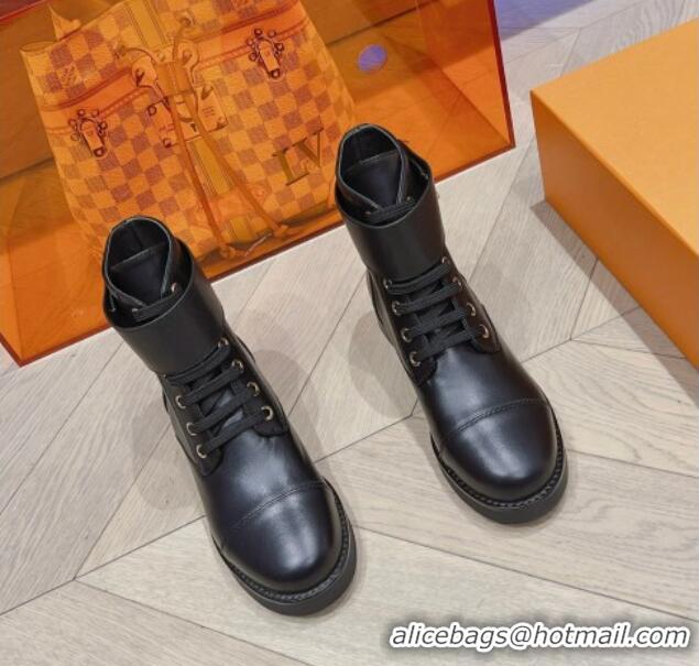 Low Cost Louis Vuitton Wonderland Flat Ranger Ankle Boots with LV Strap in Black Leather 912039