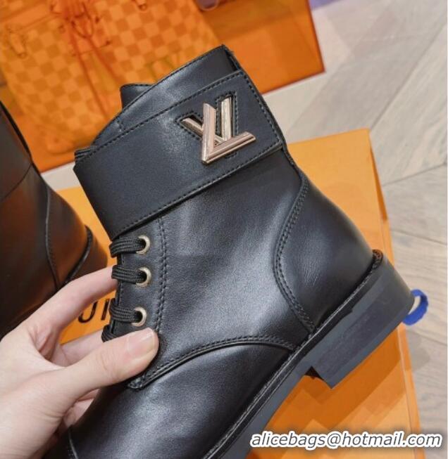 Low Cost Louis Vuitton Wonderland Flat Ranger Ankle Boots with LV Strap in Black Leather 912039