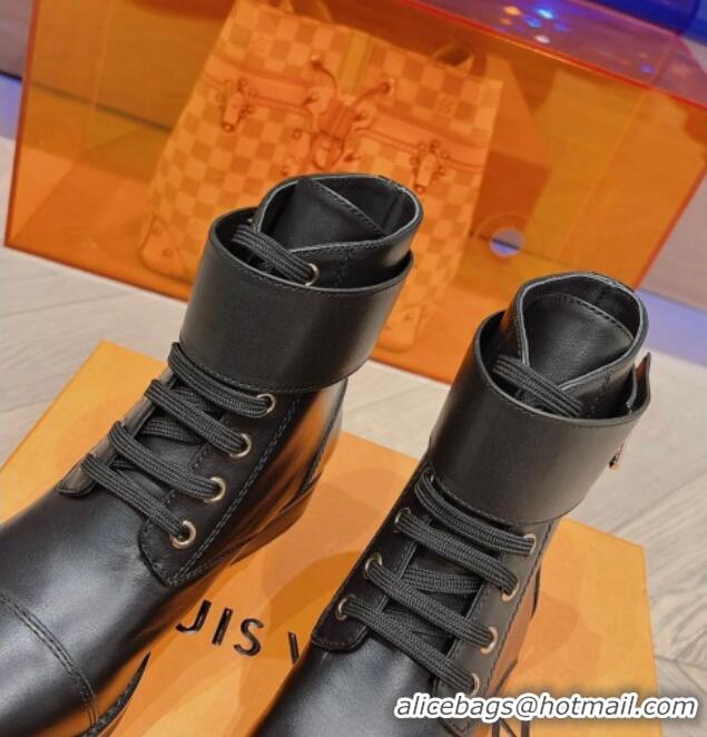 Low Cost Louis Vuitton Wonderland Flat Ranger Ankle Boots with LV Strap in Black Leather 912039