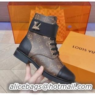 Luxurious Louis Vuitton Wonderland Flat Ranger Ankle Boots with LV Strap in Monogram Canvas 912040