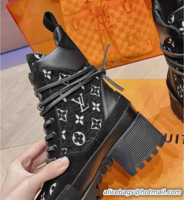 Top Grade Louis Vuitton Laureate Desert Lace-up Platform Ankle Boots 7cm in Monogram Fabric Black 912041