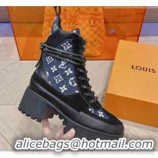 Good Quality Louis Vuitton Laureate Desert Lace-up Platform Ankle Boots 7cm in Monogram Denim 912042