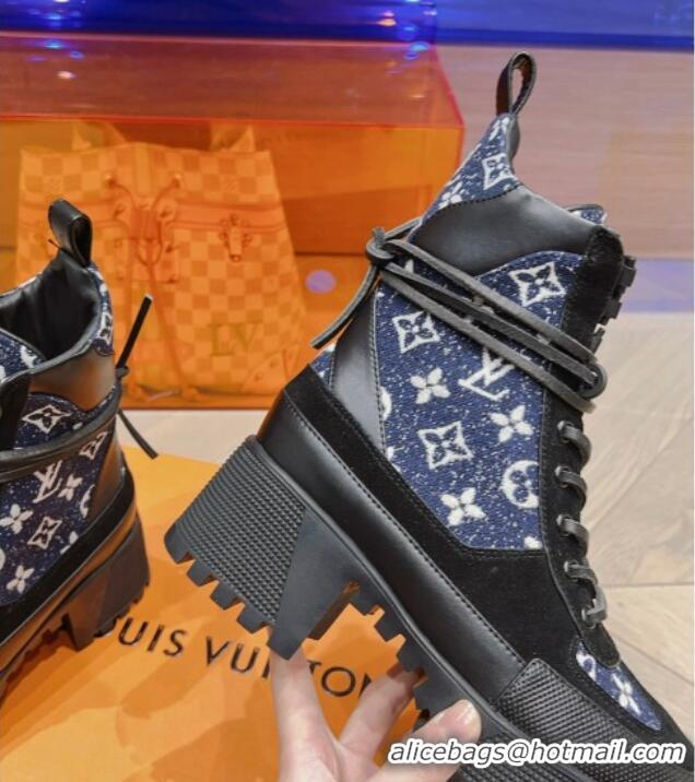 Good Quality Louis Vuitton Laureate Desert Lace-up Platform Ankle Boots 7cm in Monogram Denim 912042