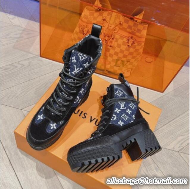 Good Quality Louis Vuitton Laureate Desert Lace-up Platform Ankle Boots 7cm in Monogram Denim 912042