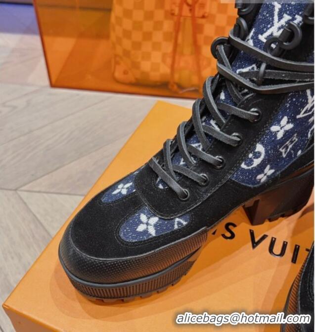 Good Quality Louis Vuitton Laureate Desert Lace-up Platform Ankle Boots 7cm in Monogram Denim 912042