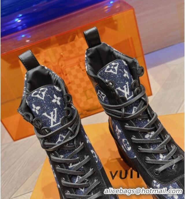 Good Quality Louis Vuitton Laureate Desert Lace-up Platform Ankle Boots 7cm in Monogram Denim 912042