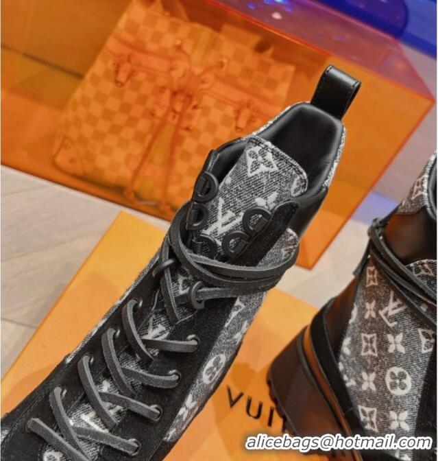 Unique Style Vuitton Laureate Desert Lace-up Platform Ankle Boots 7cm in Monogram Canvas Grey 912043