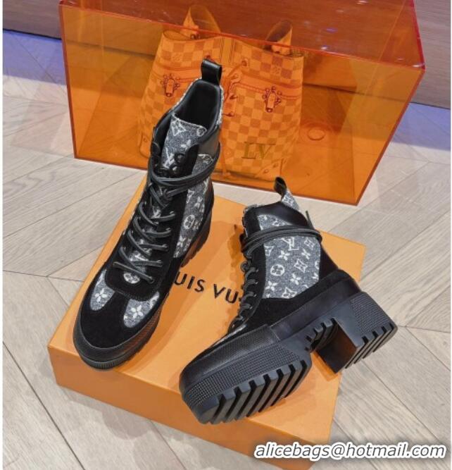 Unique Style Vuitton Laureate Desert Lace-up Platform Ankle Boots 7cm in Monogram Canvas Grey 912043