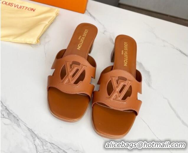 Charming Louis Vuitton LV Isola Leather Heel Slide Sandals 4.5cm Tan Brown 915085