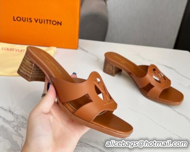 Charming Louis Vuitton LV Isola Leather Heel Slide Sandals 4.5cm Tan Brown 915085