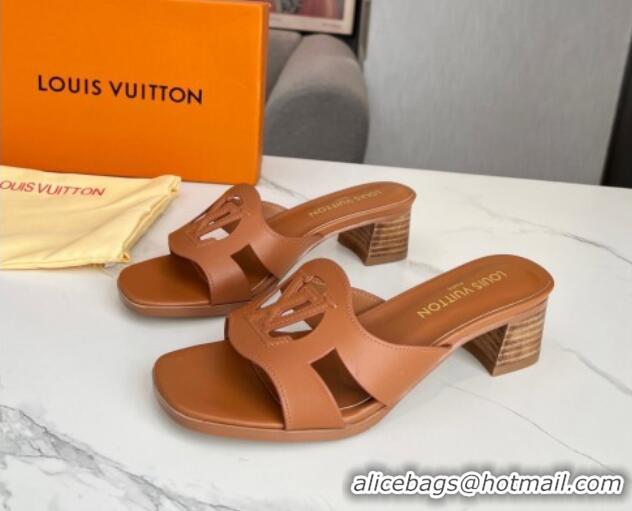 Charming Louis Vuitton LV Isola Leather Heel Slide Sandals 4.5cm Tan Brown 915085