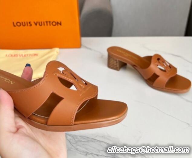 Charming Louis Vuitton LV Isola Leather Heel Slide Sandals 4.5cm Tan Brown 915085