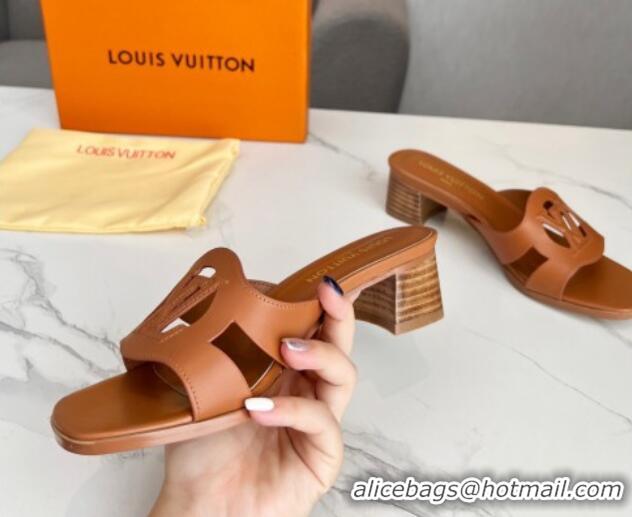 Charming Louis Vuitton LV Isola Leather Heel Slide Sandals 4.5cm Tan Brown 915085