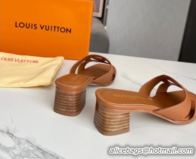 Charming Louis Vuitton LV Isola Leather Heel Slide Sandals 4.5cm Tan Brown 915085