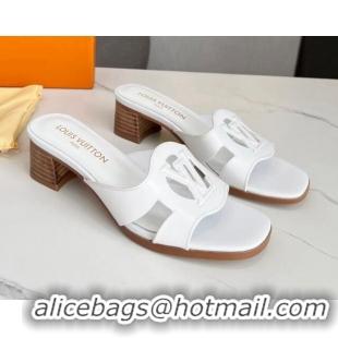 Best Product Louis Vuitton LV Isola Leather Heel Slide Sandals 4.5cm White 915086