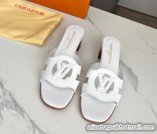 Best Product Louis Vuitton LV Isola Leather Heel Slide Sandals 4.5cm White 915086