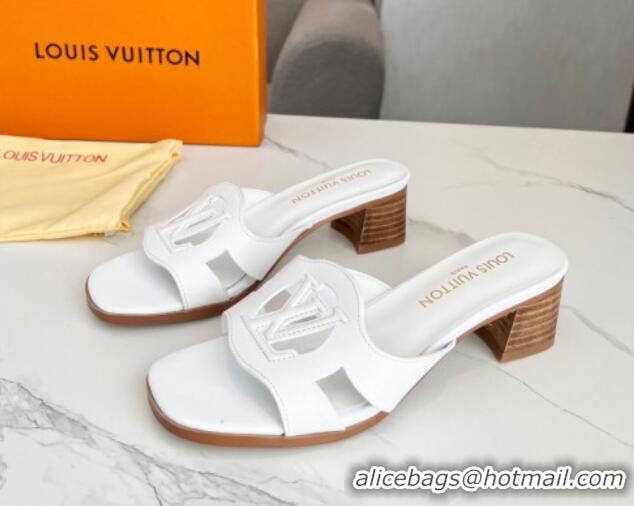 Best Product Louis Vuitton LV Isola Leather Heel Slide Sandals 4.5cm White 915086