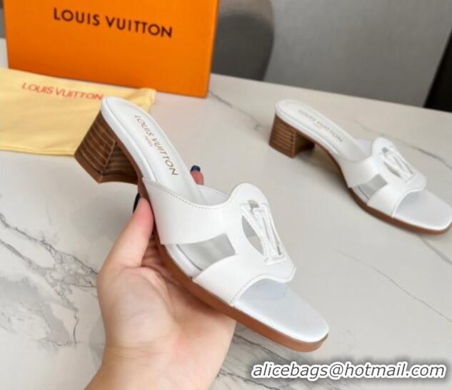 Best Product Louis Vuitton LV Isola Leather Heel Slide Sandals 4.5cm White 915086