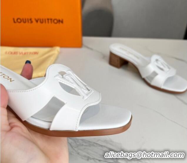 Best Product Louis Vuitton LV Isola Leather Heel Slide Sandals 4.5cm White 915086