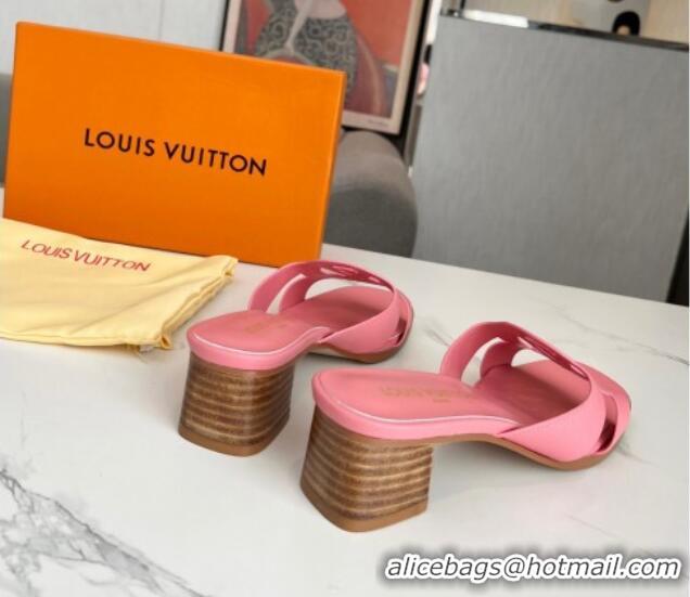 Pretty Style Louis Vuitton LV Isola Leather Heel Slide Sandals 4.5cm Light Pink 915089