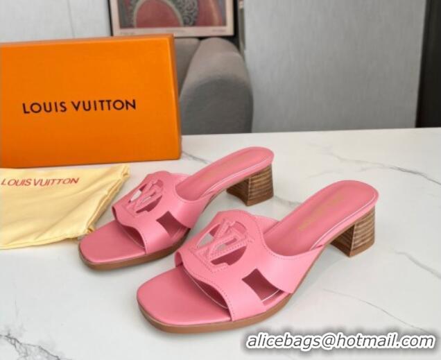 Pretty Style Louis Vuitton LV Isola Leather Heel Slide Sandals 4.5cm Light Pink 915089