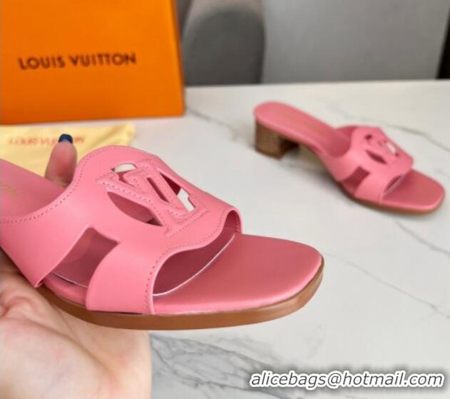 Pretty Style Louis Vuitton LV Isola Leather Heel Slide Sandals 4.5cm Light Pink 915089