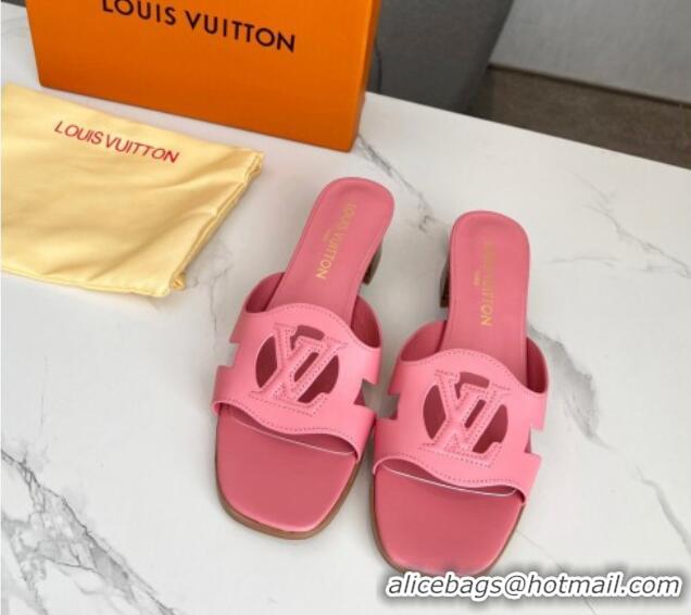 Pretty Style Louis Vuitton LV Isola Leather Heel Slide Sandals 4.5cm Light Pink 915089