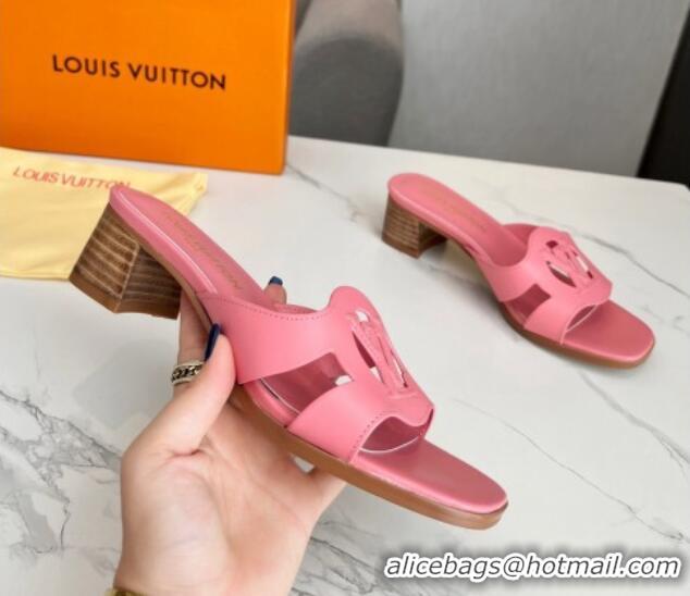 Pretty Style Louis Vuitton LV Isola Leather Heel Slide Sandals 4.5cm Light Pink 915089