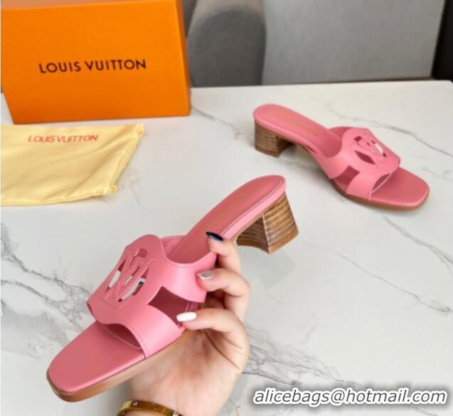 Pretty Style Louis Vuitton LV Isola Leather Heel Slide Sandals 4.5cm Light Pink 915089