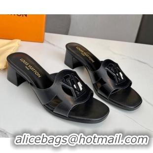 Best Grade Louis Vuitton LV Isola Leather Heel Slide Sandals 4.5cm Black 915090