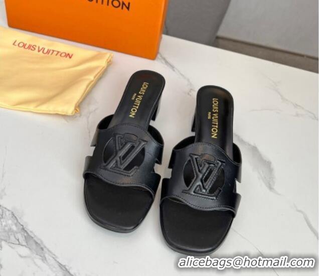 Best Grade Louis Vuitton LV Isola Leather Heel Slide Sandals 4.5cm Black 915090