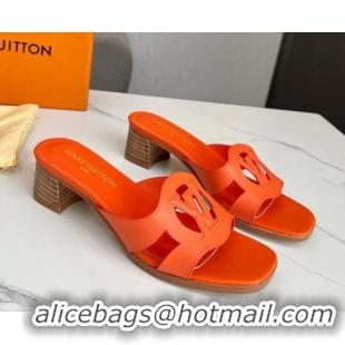 Lowest Price Louis Vuitton LV Isola Leather Heel Slide Sandals 4.5cm Orange 915091