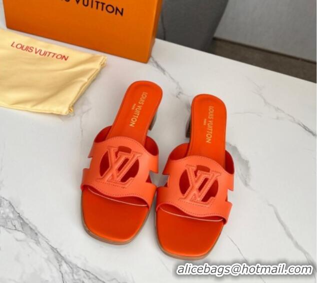 Lowest Price Louis Vuitton LV Isola Leather Heel Slide Sandals 4.5cm Orange 915091