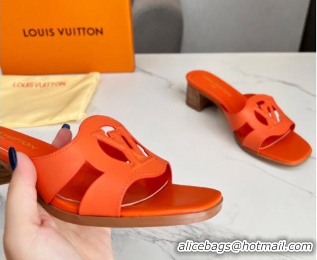 Lowest Price Louis Vuitton LV Isola Leather Heel Slide Sandals 4.5cm Orange 915091