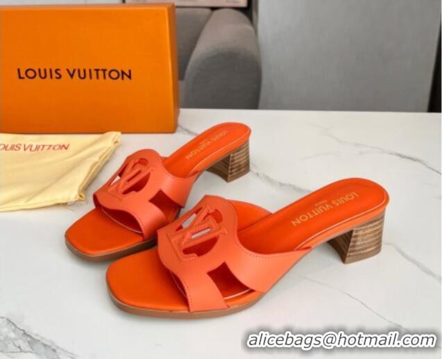 Lowest Price Louis Vuitton LV Isola Leather Heel Slide Sandals 4.5cm Orange 915091