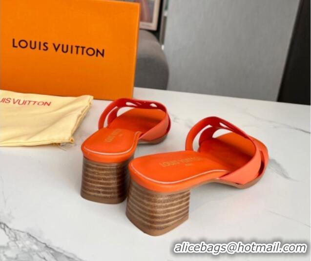 Lowest Price Louis Vuitton LV Isola Leather Heel Slide Sandals 4.5cm Orange 915091