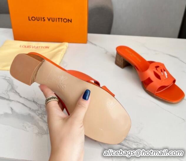 Lowest Price Louis Vuitton LV Isola Leather Heel Slide Sandals 4.5cm Orange 915091