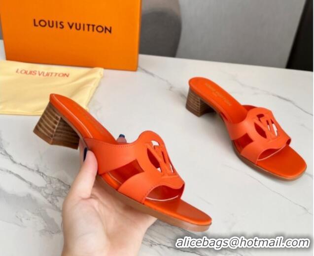 Lowest Price Louis Vuitton LV Isola Leather Heel Slide Sandals 4.5cm Orange 915091