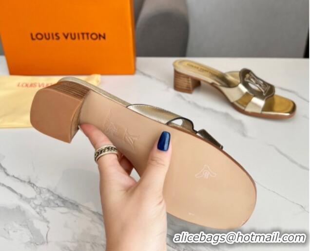 Good Looking Louis Vuitton LV Isola Leather Heel Slide Sandals 4.5cm Gold 915092