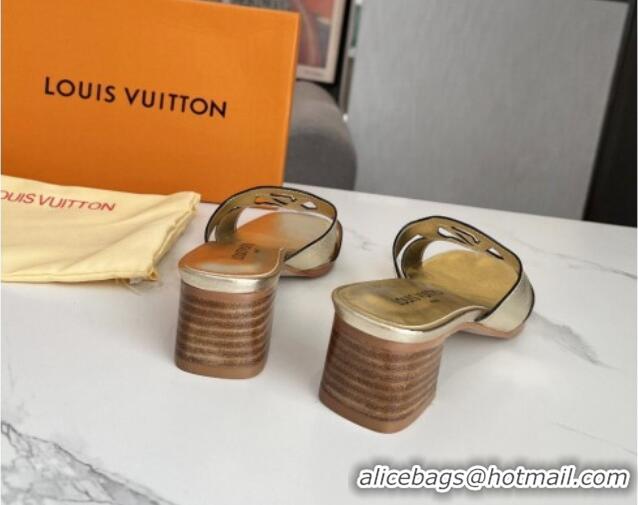 Good Looking Louis Vuitton LV Isola Leather Heel Slide Sandals 4.5cm Gold 915092