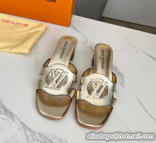 Good Looking Louis Vuitton LV Isola Leather Heel Slide Sandals 4.5cm Gold 915092